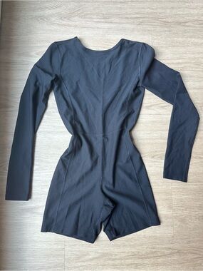 Active Black Long-Sleeve Ribbed Jumpsuit Romper